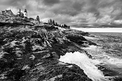 Unique Rock Formations by Pemaquid Light in Maine -BW